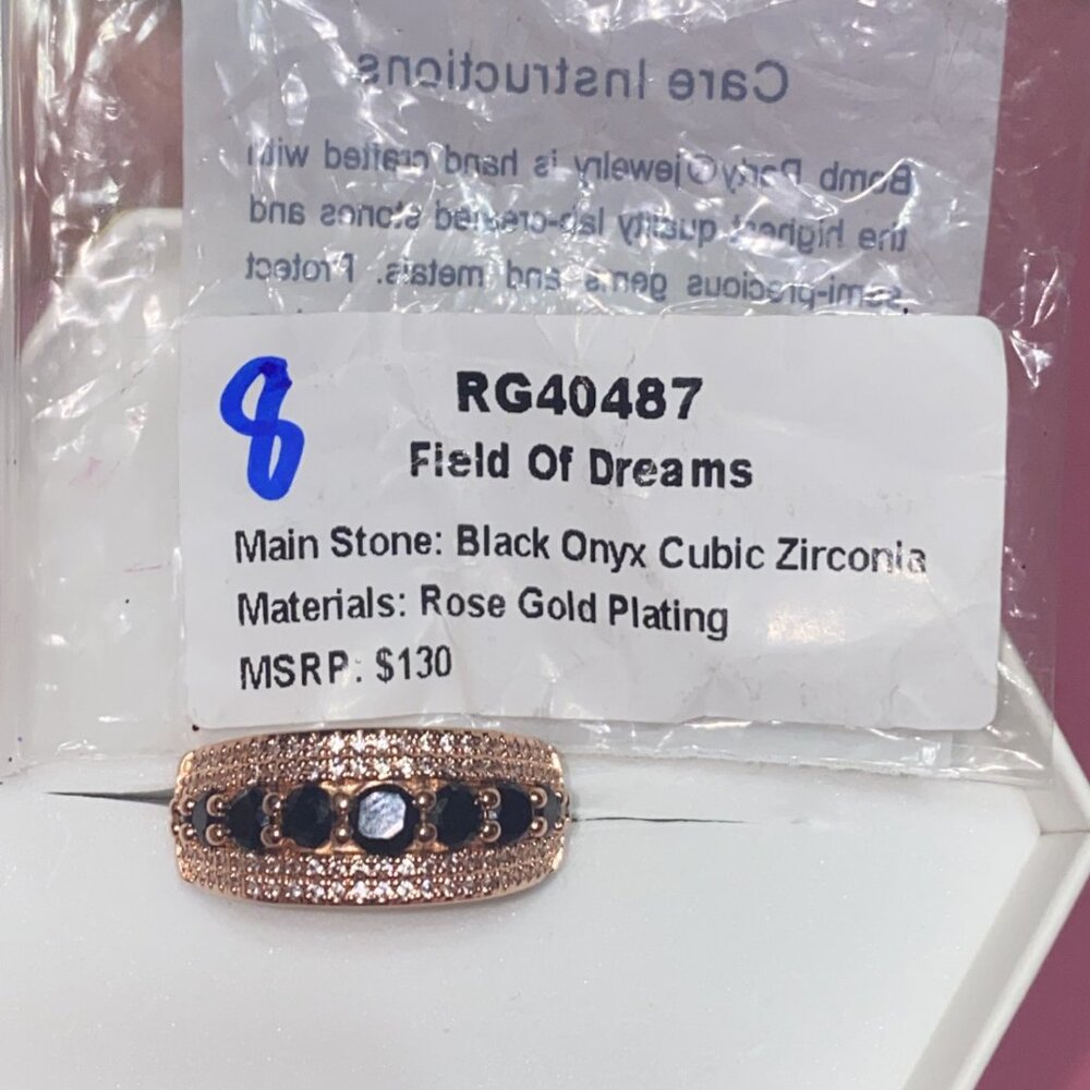Bomb Party RG40487 Rose Gold Plating Black Onyx “Field Of Dreams” Size 8